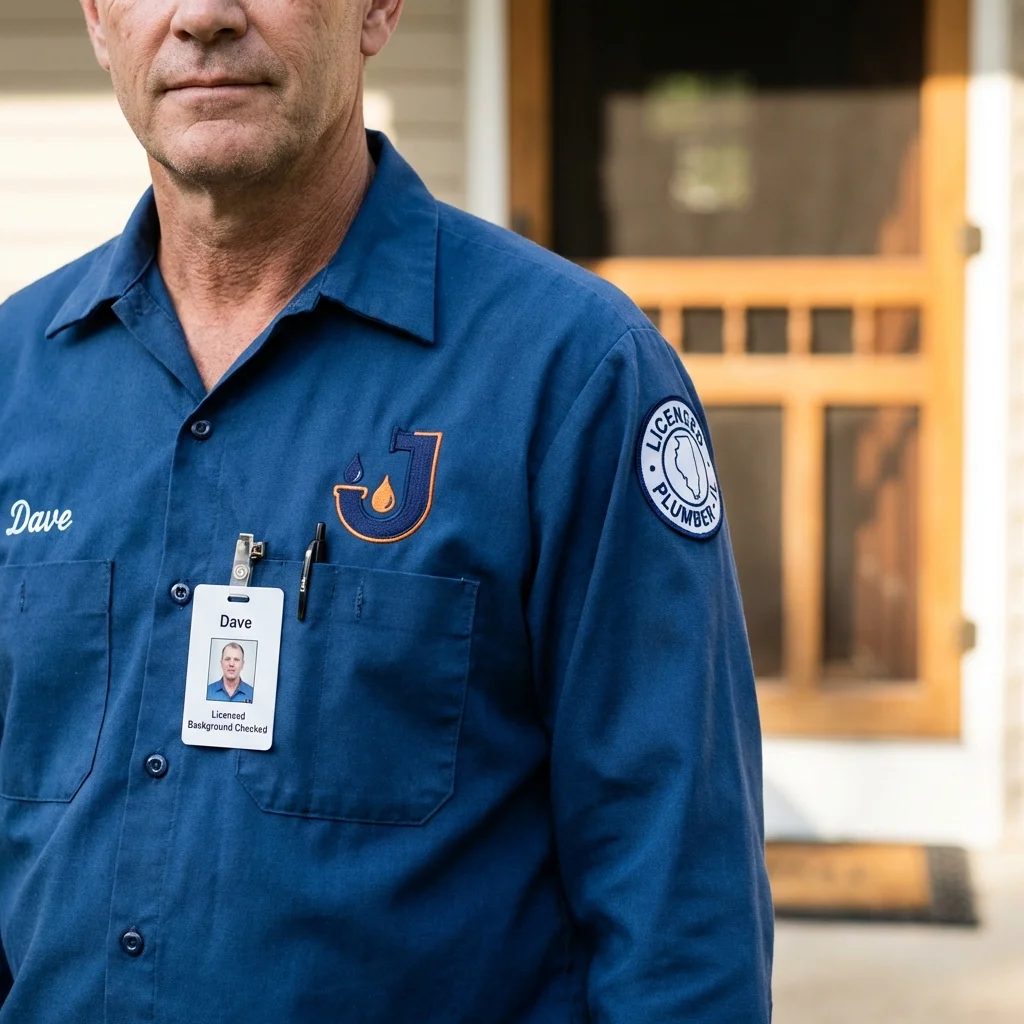 Licensed plumber showing ID badge in Brookville, OH