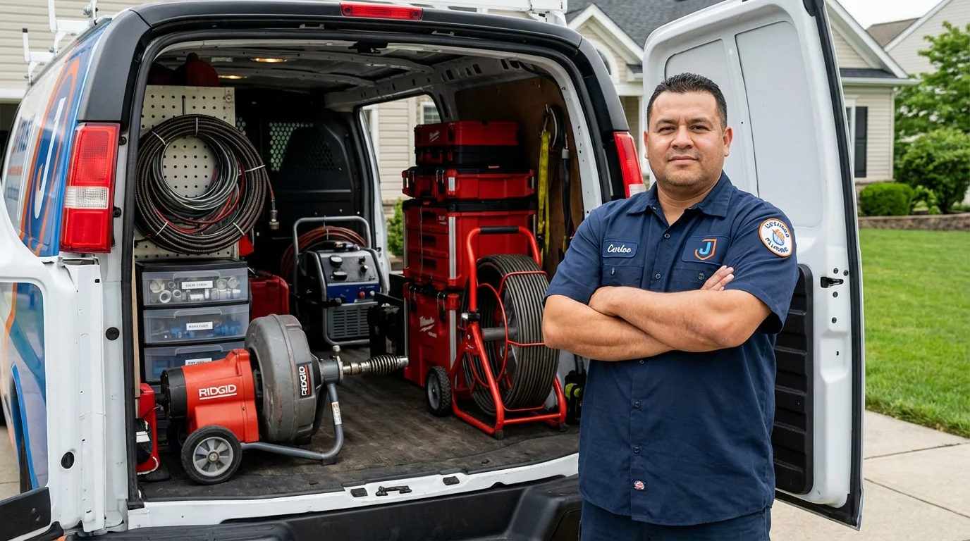 Professional drain cleaning equipment and Johns Plumbing LLC plumber in Brookville