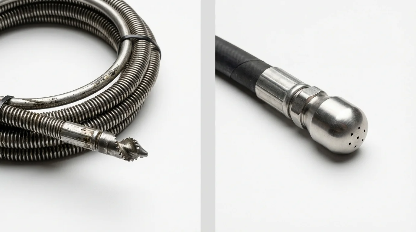 Drain snake cable and hydro jetting nozzle used for drain cleaning in Brookville, OH